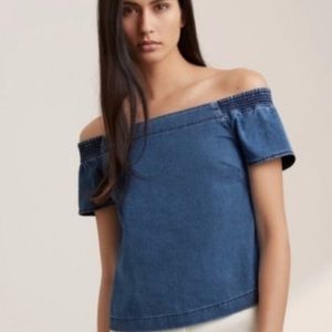 NEW WILFRED FREE DENIM OFF THE SHOULDER TOP